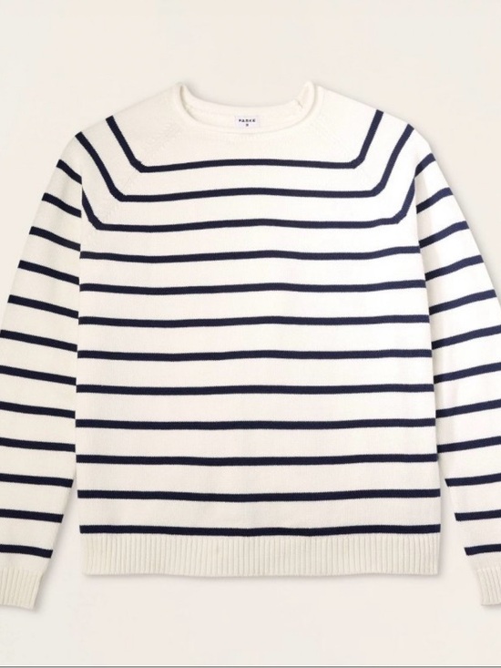 Parke Sweaters - Striped Crewneck Sweater in White and Navy